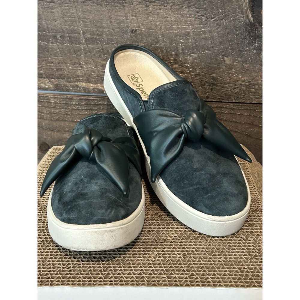 Spenco Orthotic Suede Bow Mules Barbados Dove Peacoat 7.5